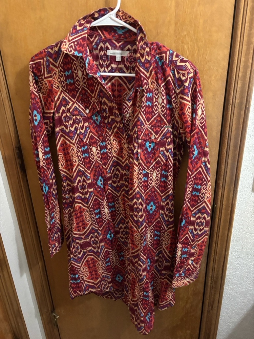 Tin Haul Burgundy, Red and Bright Blue Aztec Western dress